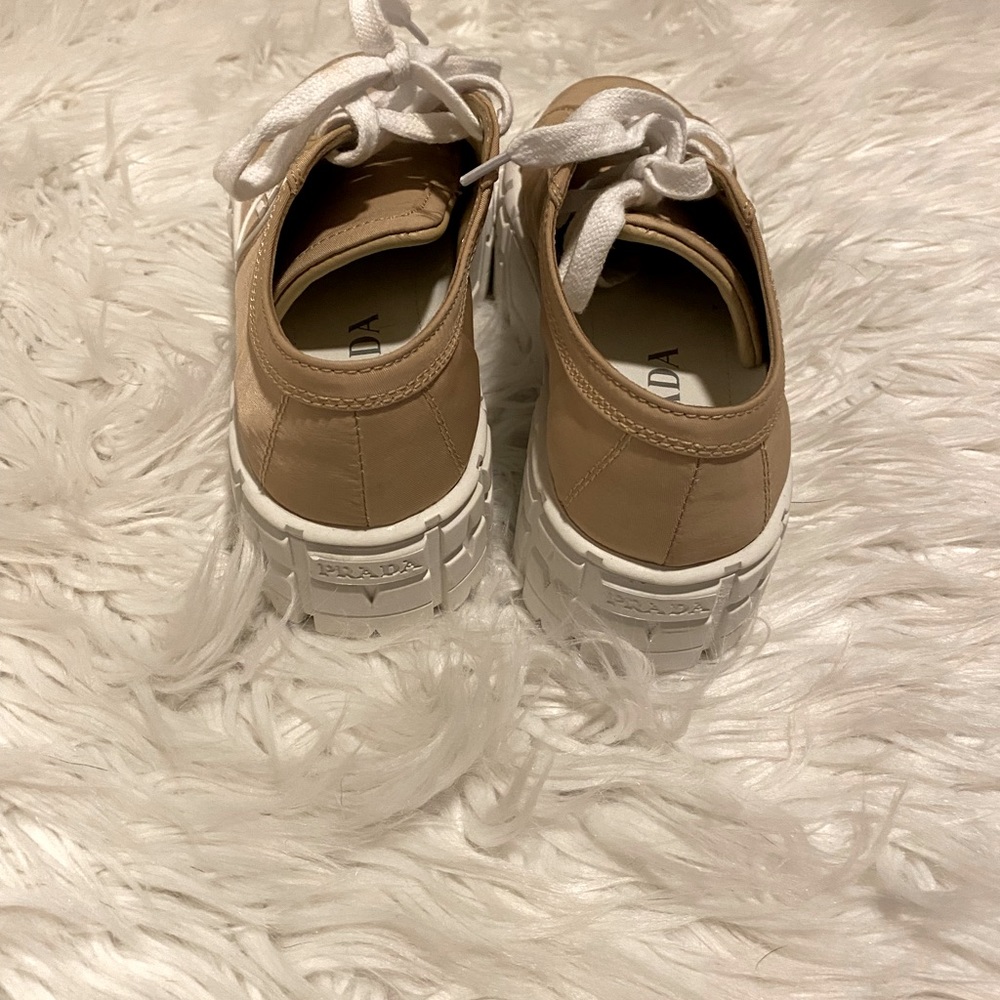 Prada Double Wheel Nylon Sneaker Beige